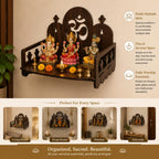 TruRise Wooden Pooja Mandir for Home Wall | Small Temple for Office & Room | Indian Wooden Temple for Table or Shelf | Compact DIY Mandir | 12x9x6 Inch | Classic Design