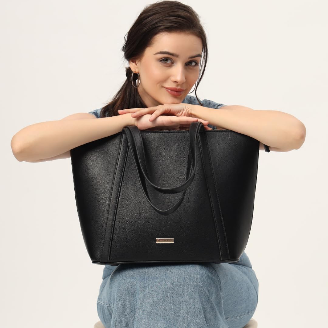 The Gusto AZA - Premium Vegan Leather Tote Bag for Women with Grained Texture | Medium Size Stylish Hand Bag/Shoulder Bag, Fits upto 14 Laptop