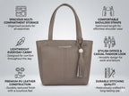 PAVILONN Women Tote Bag Ladies Handbag Shoulder Office Shopping Work Laptop PU Leather Brown Travel College Daily Use Designer Large Stylish Fashion Zipper Commuter Gift (GREY 3)