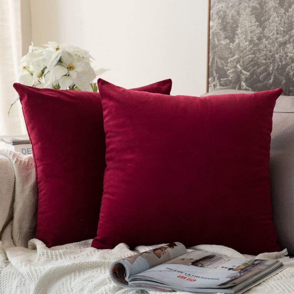 Khooti Velvet Cushion Cover, 22x22 (Red)(Pack of 5)