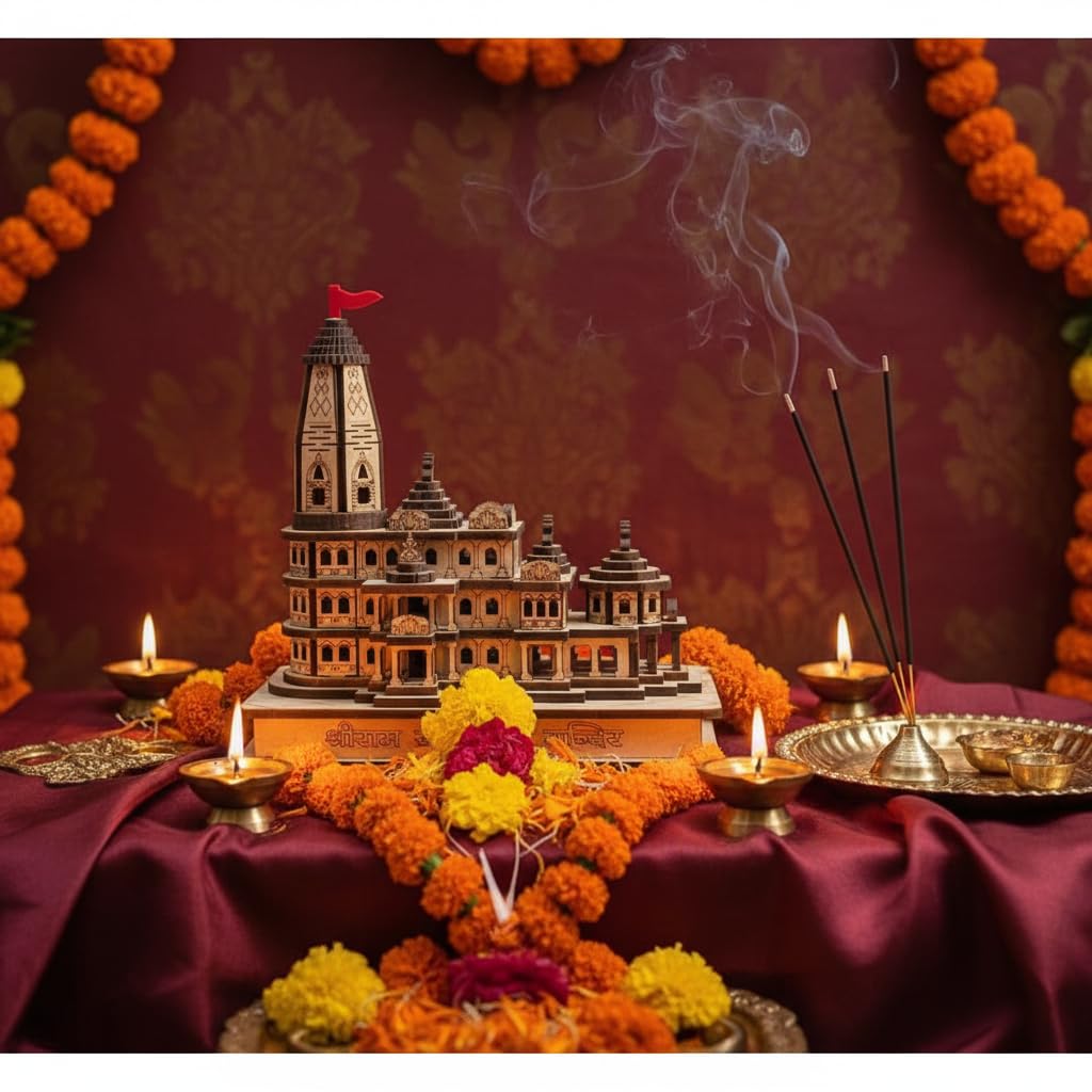 eXme Ram Mandir Ayodhya 3D Model | Ram Janmabhoomi Temple, Handcrafted Wooden | Perfect for Home Decor, Spiritual Altars, Religious Gifts, Car Dashboard Traditional Indian Ayodhya Mandir