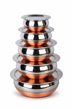 GlamourShop Stainless Steel Copper Base Serving Bowls Handi Set of 5 Pieces, Handi Set with Serving Bowl Set/Cookware Set/Sauce Pot and Handis (5 Handi with Lid's)