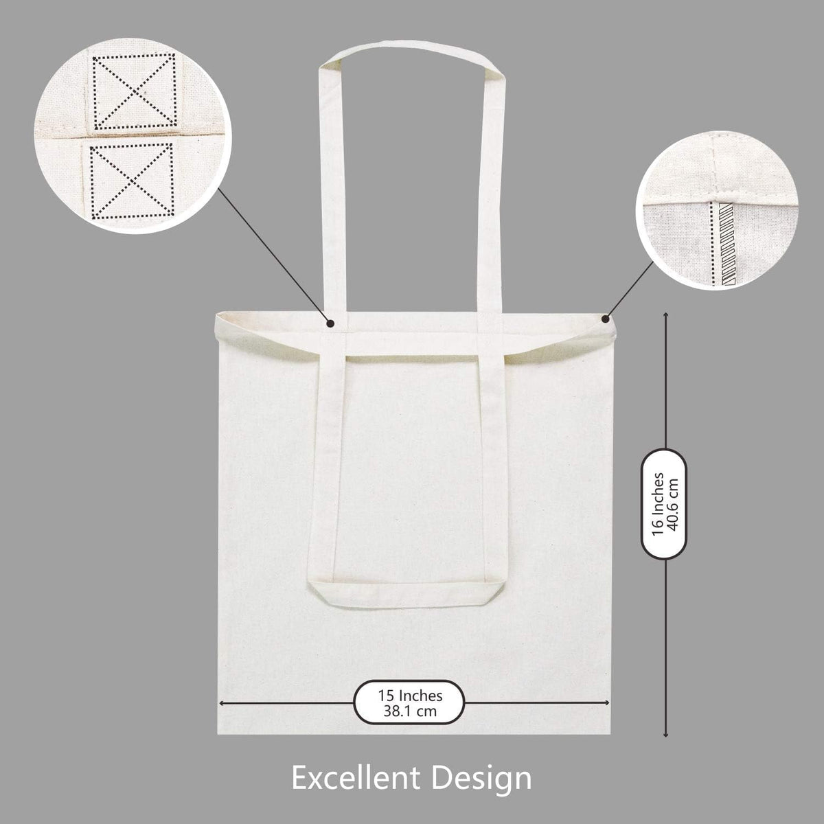 AMIRATE® Cotton Tote Bag, Lightweight Medium Reusable Grocery Shopping Canvas Bag, Suitable for DIY, Advertising, Promotion, Gift, Activity, Shopping, Gym, Groceries (Plain, Pack of 4)