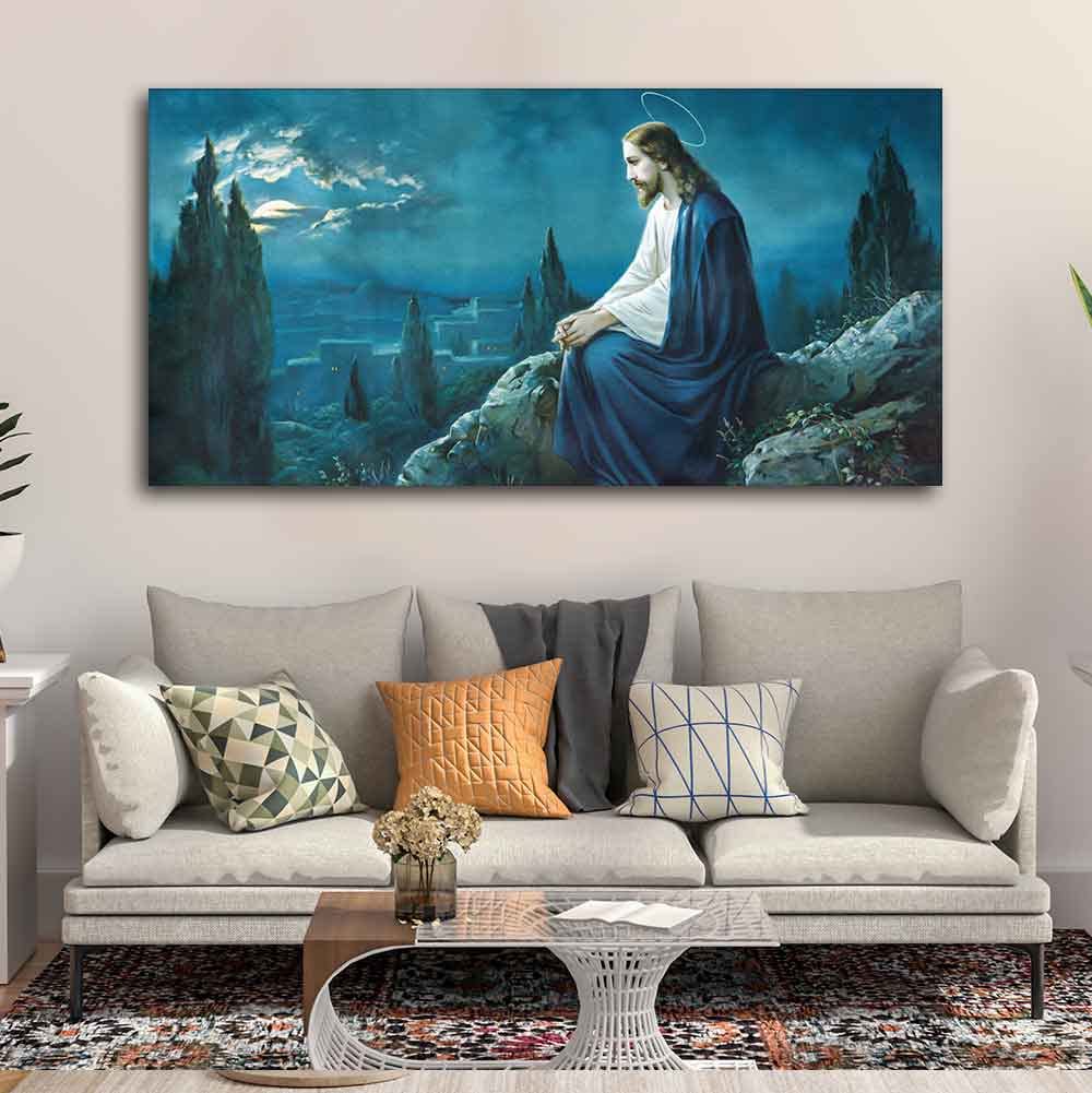VIBECRAFTS Jesus in the Gethsemane Garden Premium Canvas Wall Painting With Frame for Living Room Drawing Room Home|Office|Gift (PTVCH_2218)
