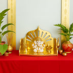 Fliptic Small Acrylic Wooden Gold Temple DIY || Wall-Mounted Pooja Mandir, Shining Finish for Home, Office, Shop || Wall Mounted Small Size Wooden Temple || Gold Colour || Do It Yourself