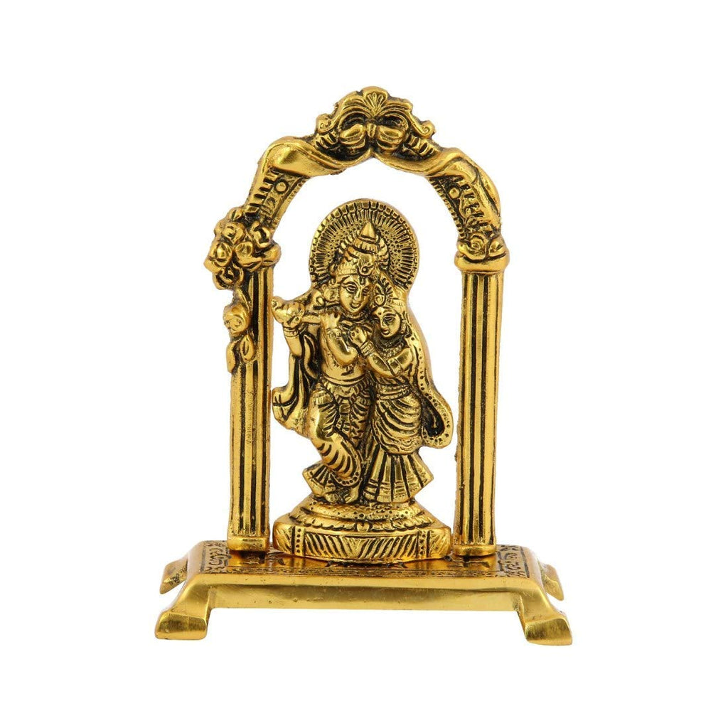 Prince Home Decor & Gifts Radha Krishna Standing Under Mehrab Metal Showpiece – Handcrafted Decorative Idol for Home Temple, Living Room Décor & Auspicious Festive or Wedding Gifting