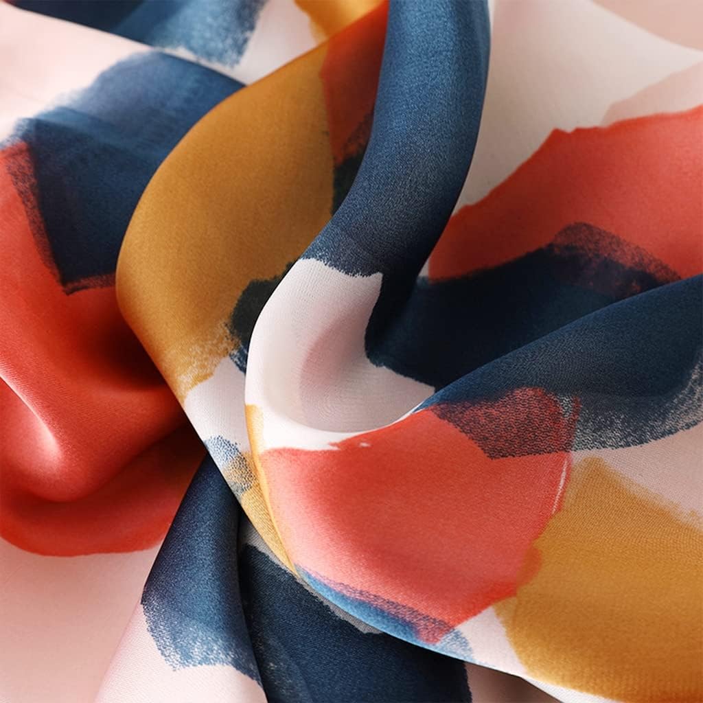 NK Textiles Women's Printed Shiny Dubai Style Luxury Abstract Pattern Satin Head Scarf - Neck Scarf (Square) (22x22)