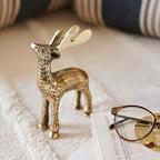 BEHOMA Antique Golden Metal Christmas Reindeer Figurine - 1 Pcs