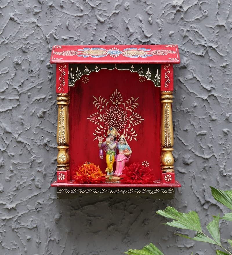 CRAFT TREE Multicolour Neem Wood Pooja Mandir Without Door for Puja Room | Wooden Furniture | Solid Mandap | Color- Multicolour