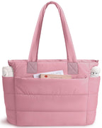Puffer Tote Bag for Women Quilted Nurse Bag Lightweight Work Bag for Teacher Travel Handbag with Multiple Pockets