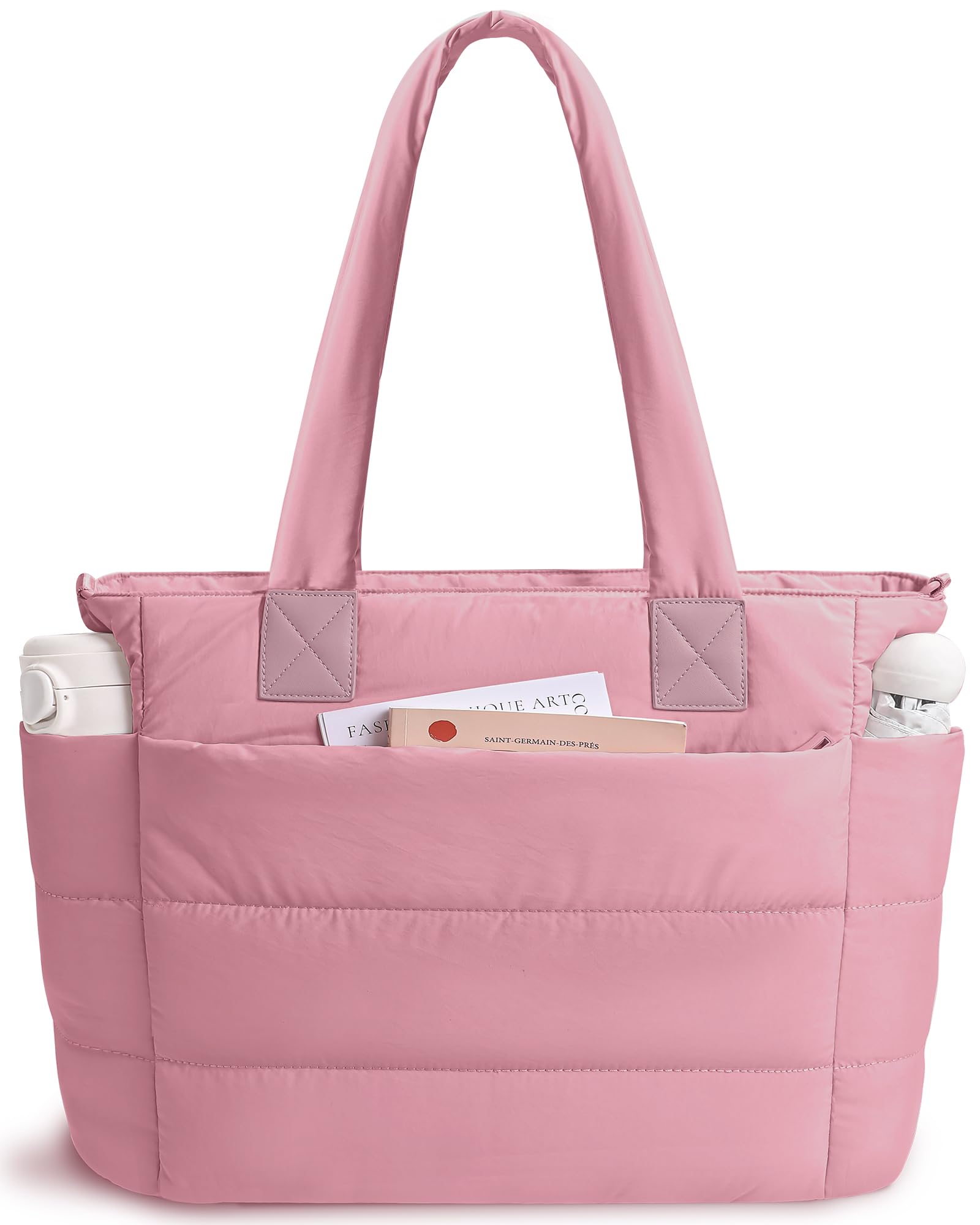 Puffer Tote Bag for Women Quilted Nurse Bag Lightweight Work Bag for Teacher Travel Handbag with Multiple Pockets