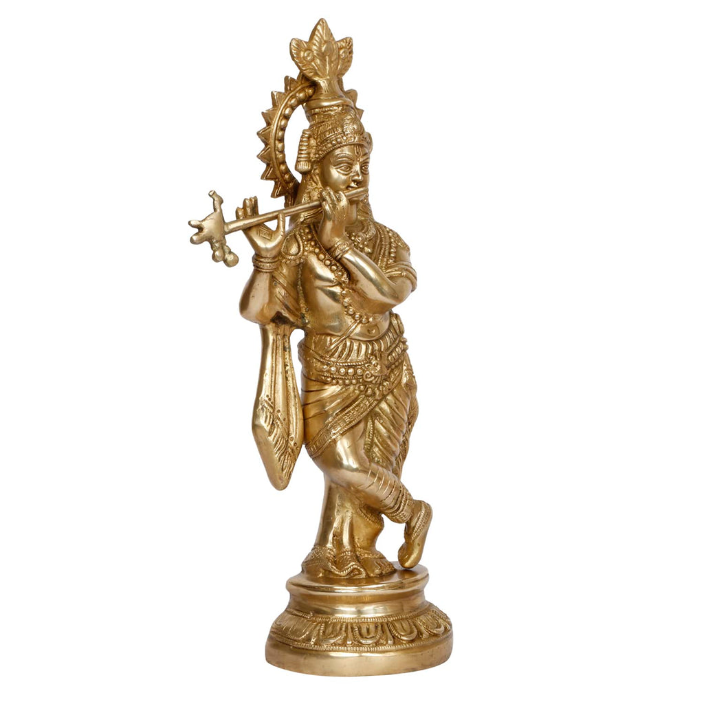 ARTVARKO™ Lord Murli Manohar Krishna Krishan Brass Statue Murti Gift Home Décor Puja Temple Big Size- Height 15 Inches