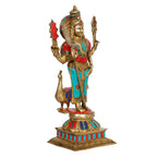 ARTVARKO Lord Murugan Kartikeya Murugana Kumaraswamy Karthikeya Multicolor Big Brass Standing Idol with Peacock Swaminatha Skanda Murti Swami Ji Subrahmanya Swamy Height 18 Inch