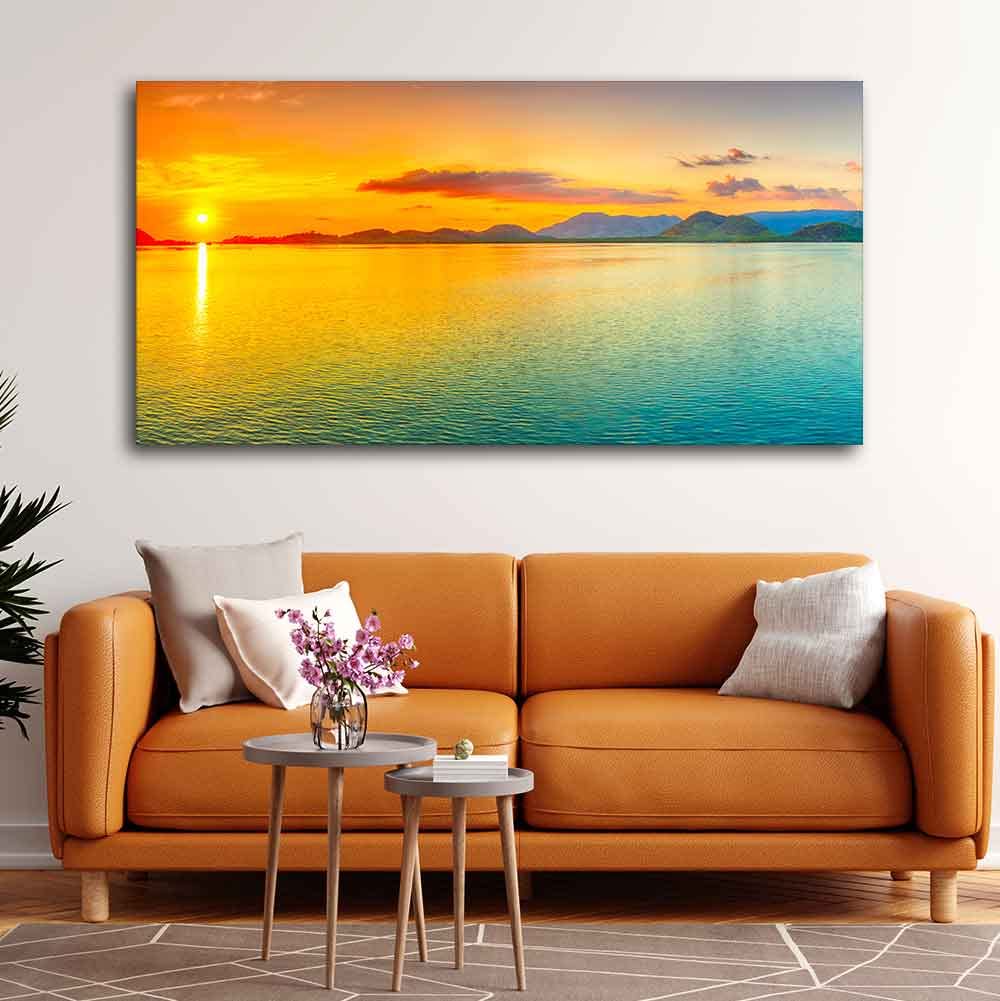 VIBECRAFTS Canvas Paintings for Living Room Drawing Room Sunset Horizon Canvas Wall Painting Fitted With Wooden Frame for Home | Office | Gift (PTVCH_2432)