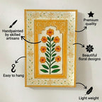 ATRANGI STUDIO Marigold Yellow Wooden Wall Frame | Handpainted Jharokha Style Floral Wall Hanging | Rajasthani Traditional Art | Framed Wall Painting for Living room, Bedroom, Office | 12×8 Inch