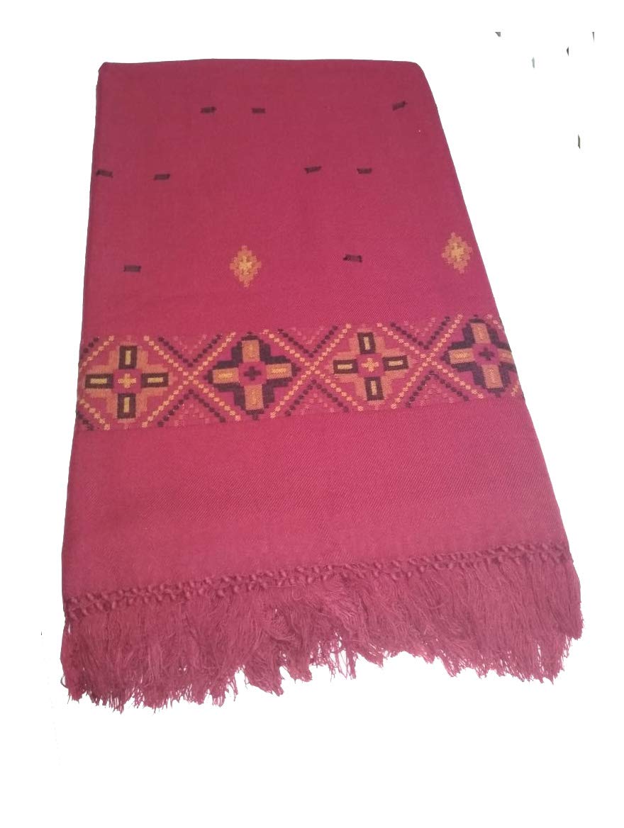 ARUNA HandWoven Kullu Woolen Shawl RED- Colored with Beautiful HandWoven Embroidery for Women and Girls