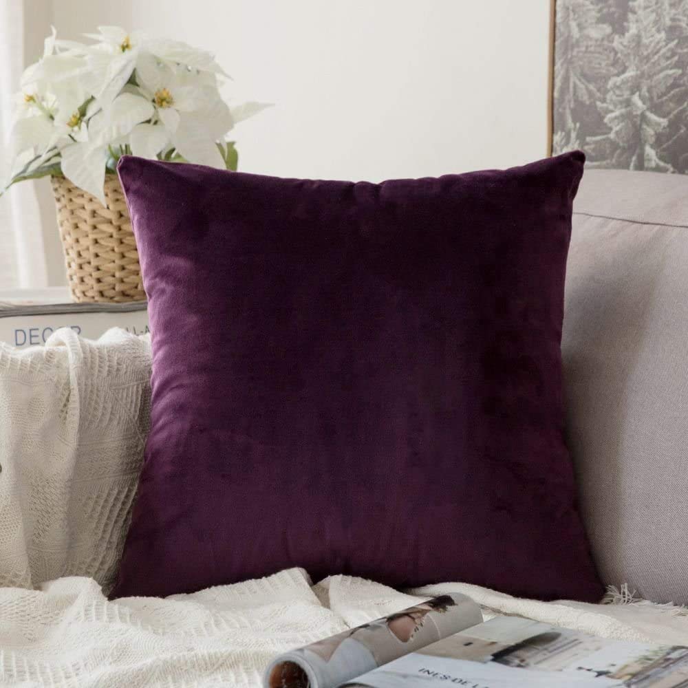 Khooti Velvet Cushion Cover, 16x16 | Wine | Pack of 1 | Solid Plain Soft & Smooth, Decorative Cushion Covers for Living Room, Bedroom, Couches, Chairs, Sofas, Beds & Home Decor