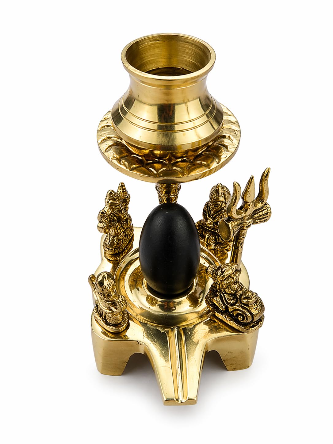 Brass Divine Shivling Temple Set with Narmadeshwar Shiv Parivar, Gold, 12.07 cm, Ideal for Pooja