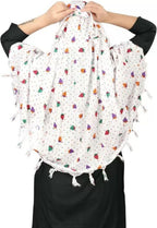 Vinsh Enterprise Cotton Long Scarf Cum Mask Scarves Usable for Vehicle Driver | White Printed Design | Universal Size | For Girl & Women | Soft & Breathable Sun Protection (STRAWBERRY)