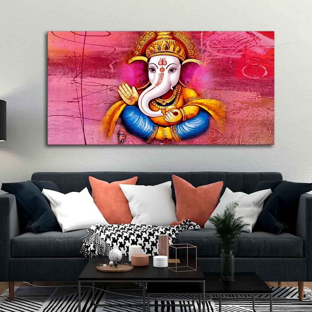 VIBECRAFTS Canvas Paintings for Living Room Drawing Room Ganesha Canvas Wall Painting Fitted With Wooden Frame For Home | Office | Living Room | Gifts (PTVCH_2570)