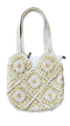 ATICUE Handcrafted Stylish Cotton Yarn Handknitted Crochet Bag with with Lining and Zipper Closure for Women (9x10 Inch) (Beige)