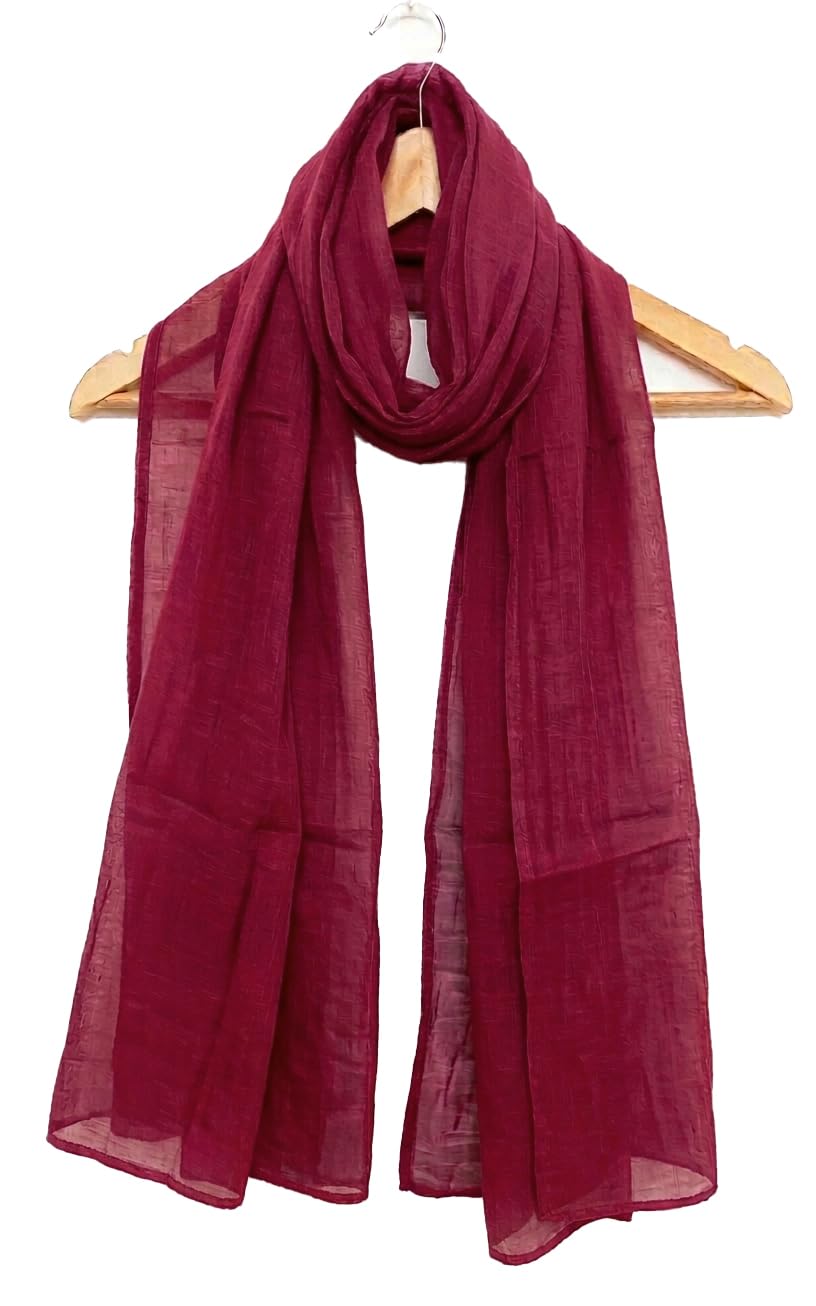 Pure Cotton Scarf Stole for Women, 175 x 100 cm, Lightweight, Versatile, Multiple Colours (Dark Red)