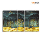 VIBECRAFTS Wall Painting of Golden Trees in Dark Forest of Five Pieces For Home|Office|Living Room|Gift (PTVC5Pcs4_8726)