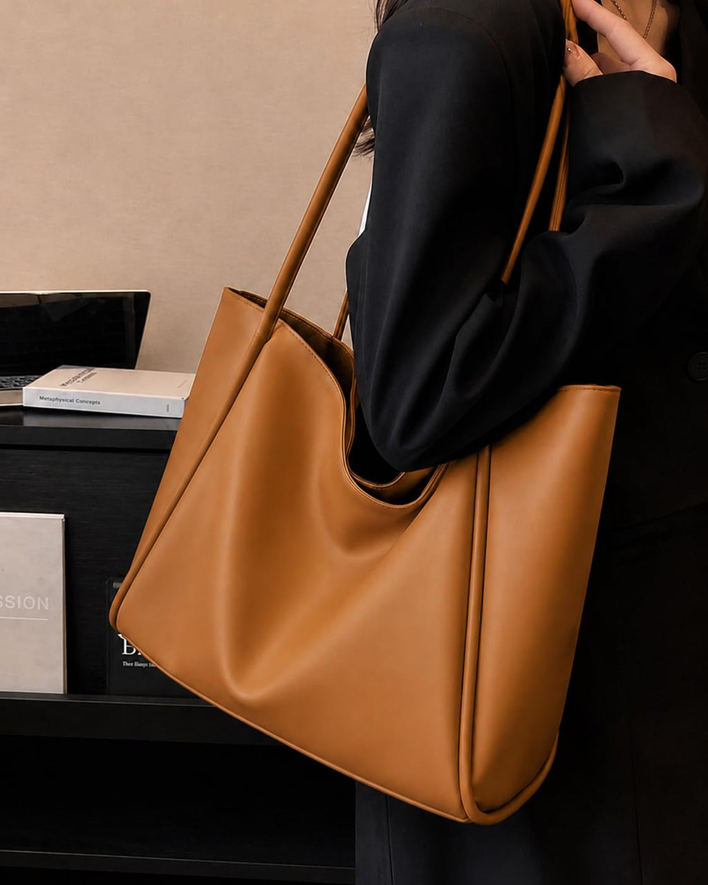 Madak Retail Large Tote Bag for Women | Womens Shoulder Bag for Work, Travel | Office Bag for Women Stylish (Tan)