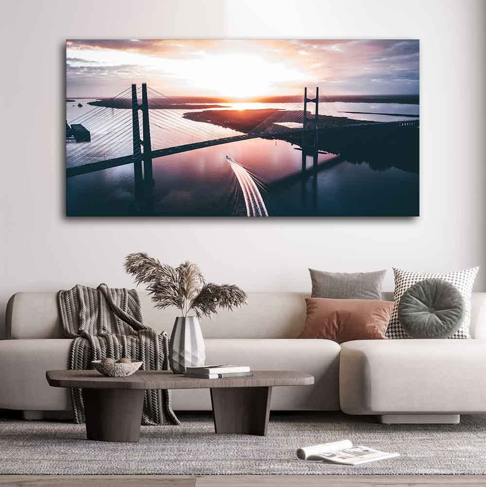 VIBECRAFTS Canvas Paintings for Living Room Drawing Room Bridge In Sunset Canvas Wall Painting Fitted With Wooden Frame for Home | Office | Gift (PTVCH_2418)