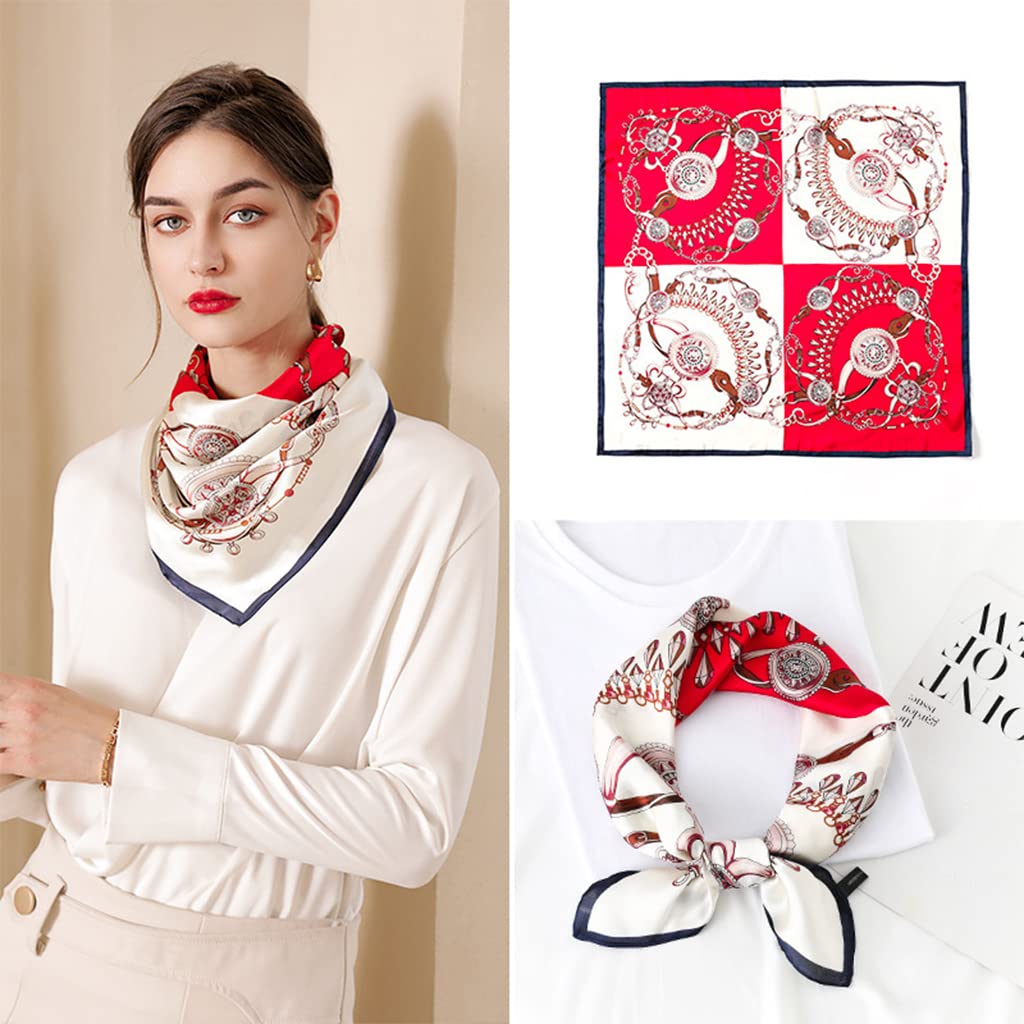 PALAY Red Satin Scarf for Women, Silk Feeling, 23 × 23 Inches