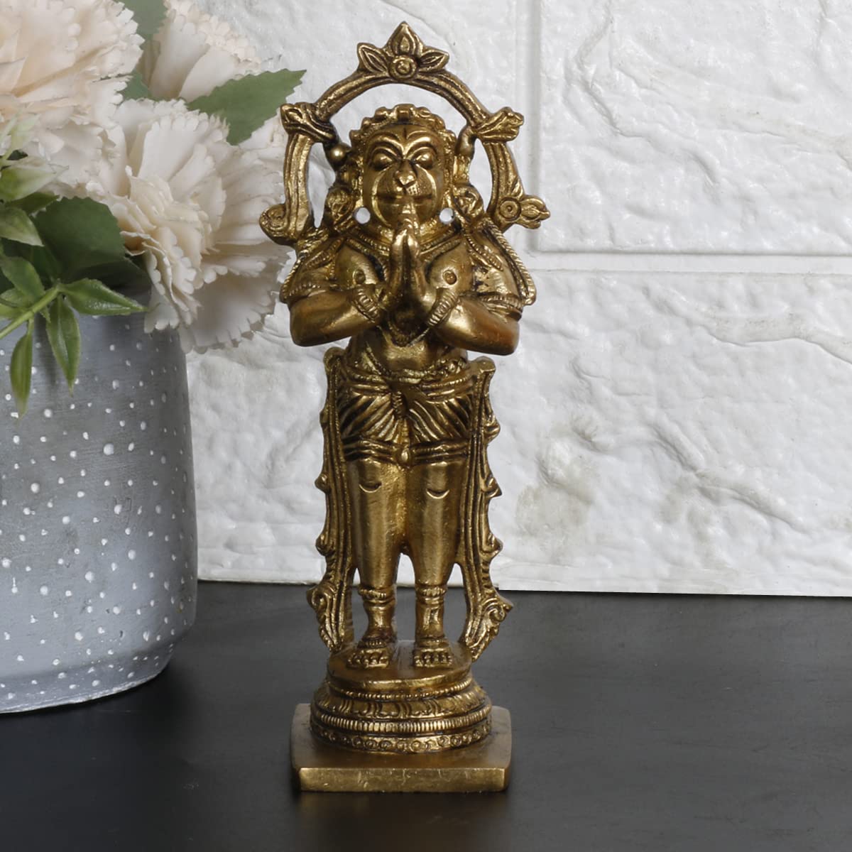ARTVARKO Brass Hanuman Standing Idol Murti Statue Idol God Bajrangbali Bhagwan Sankat Mochan for Entrance Temple Mandir Pooja Puja 5.5 Inch
