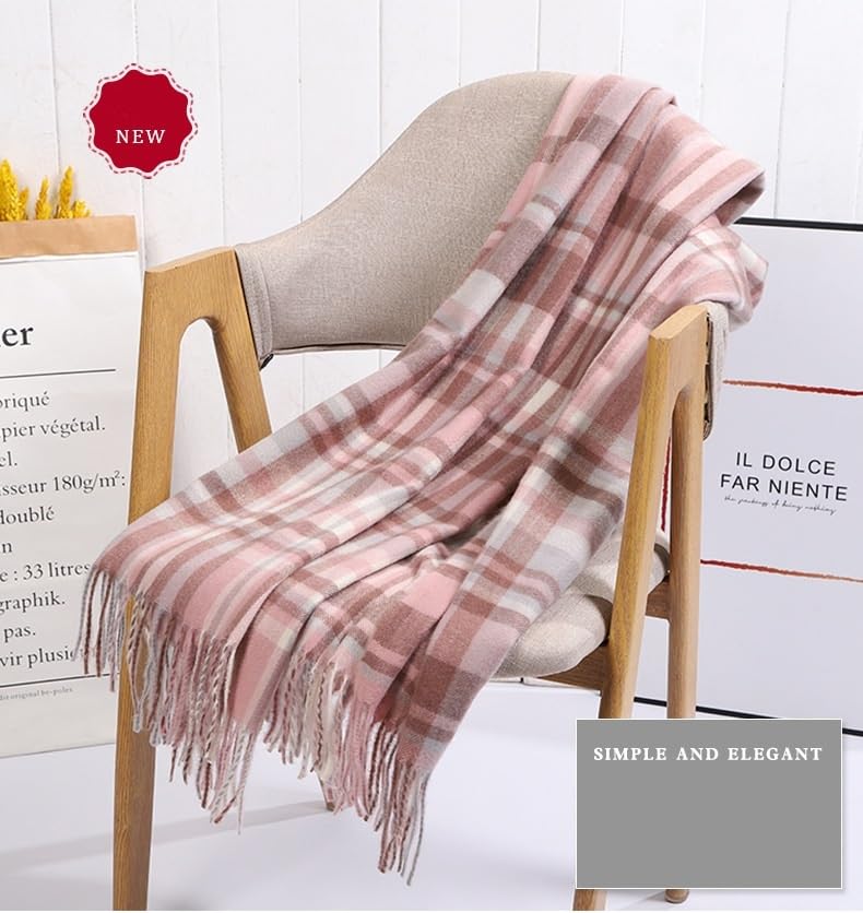 Alexvyan Winter Pink with Line Check Stole Warm Long Stoles Shawls Long Big Checked Scarves Woolen Women Casual Scarf Soft Wrap for Casual Formal Occassions- 200CM*70CM