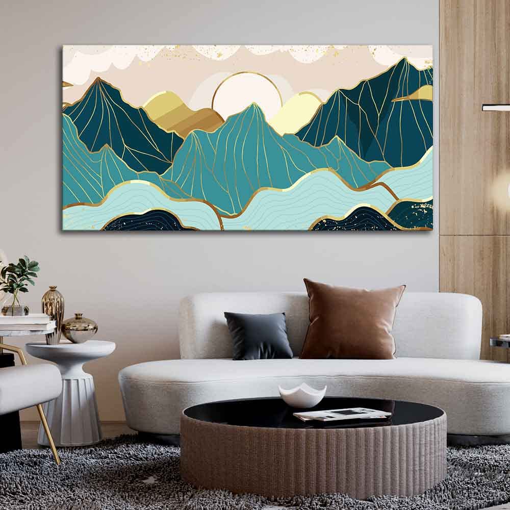 VIBECRAFTS Homcraft Canvas Paintings for Living Room Drawing Room Sunrise Abstract Mountains Canvas Wall Painting Fitted With Wooden Frame For Home | Office | Living Room | Gifts (PTVCH_2507)