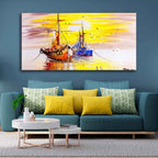VIBECRAFTS Sailing Ships on the Ocean in Beautiful Sunset Premium Canvas Wall Painting With Frame for Living Room Drawing Room Home|Office|Gift (PTVCH_2207)