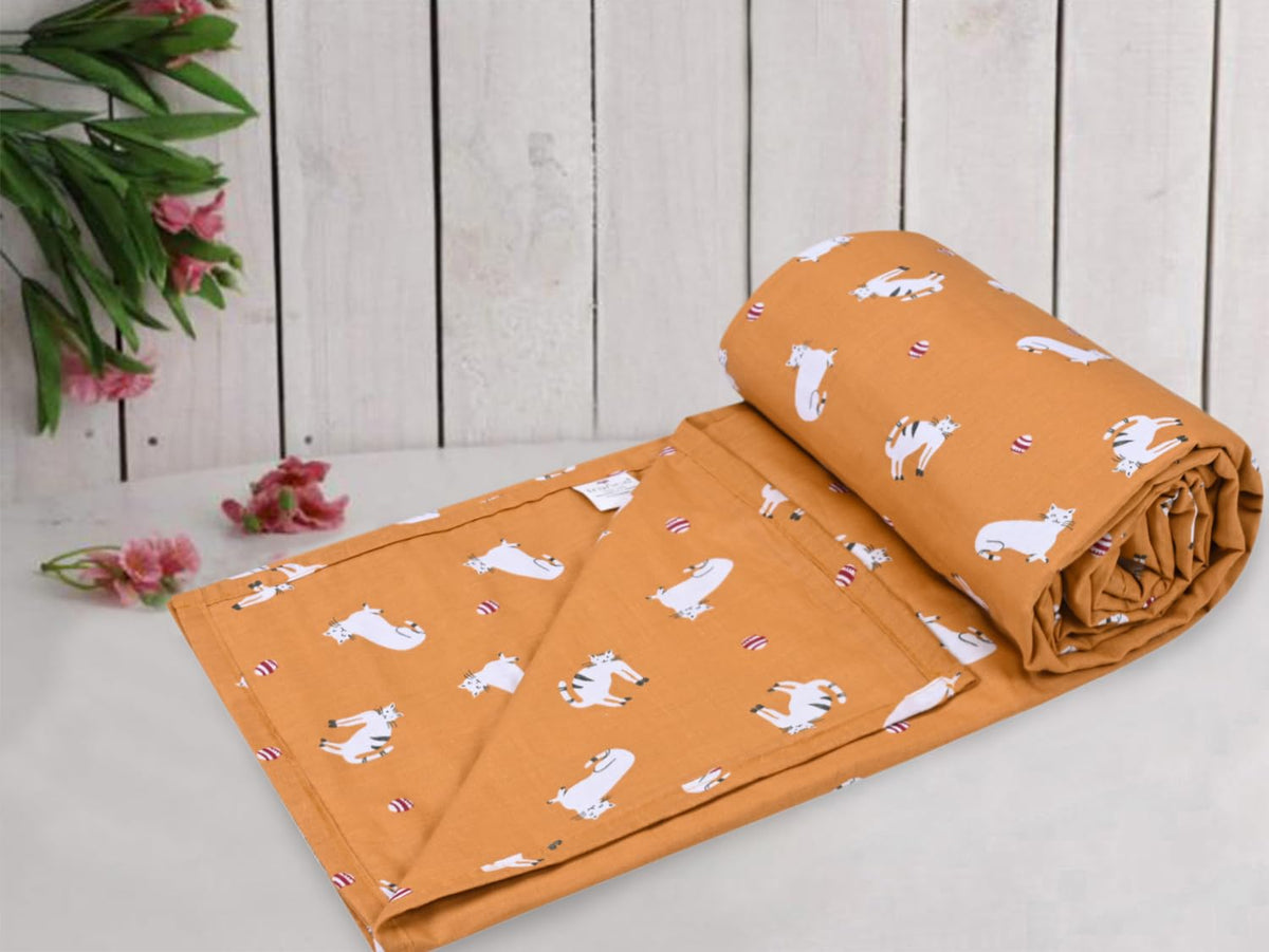 Trance Home Linen 100% Cotton | New Born Baby Blanket | Baby Dohar Swaddler Comforter | Warm Baby Essential (1 Year to 3 Year 100x140 Centimeters | Kittens) Kafalo