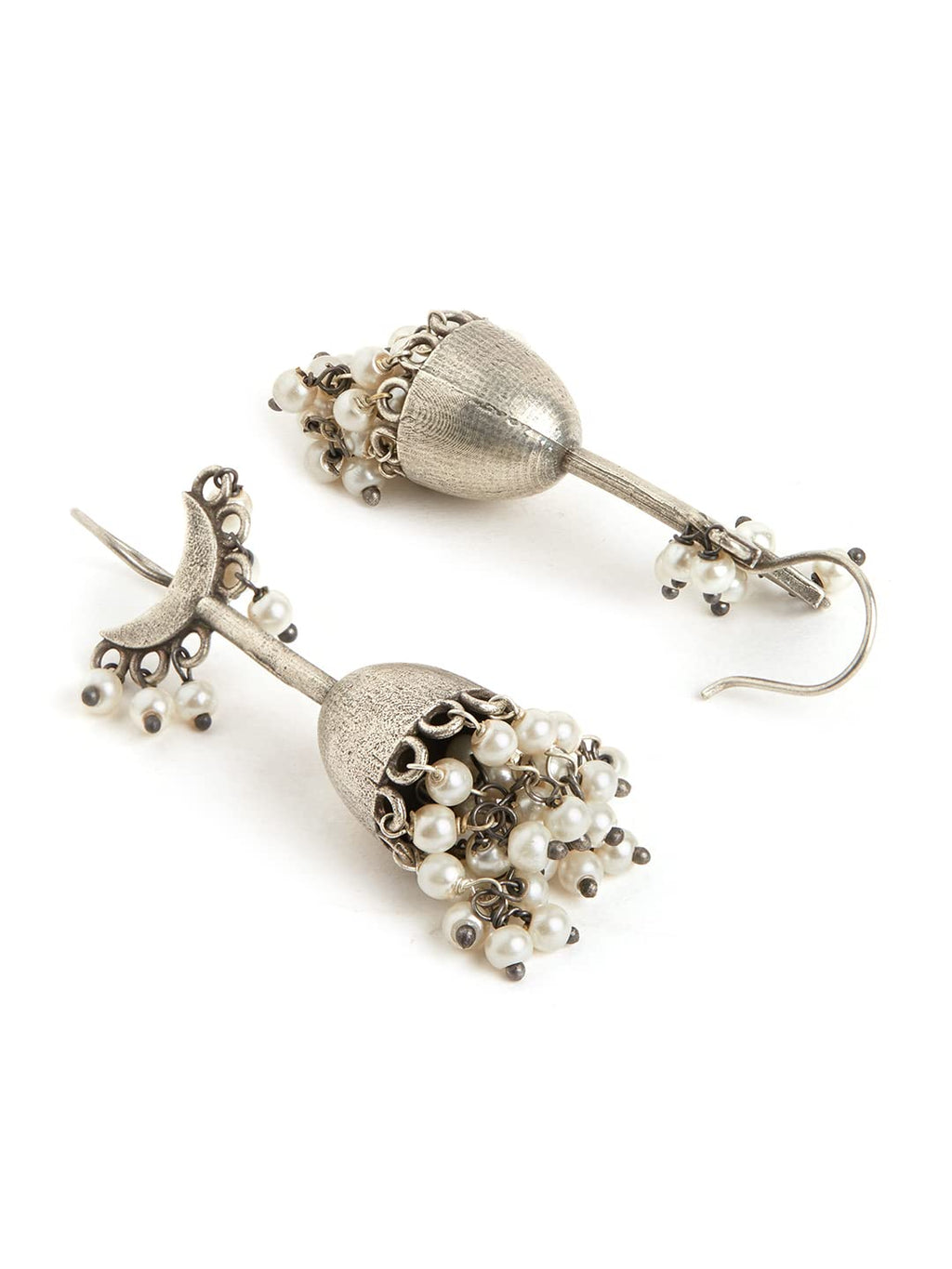 Binni s Wardrobe Silver-Toned Contemporary Jhumkas Earrings, Copper Alloy, Artificial Beads - Womens