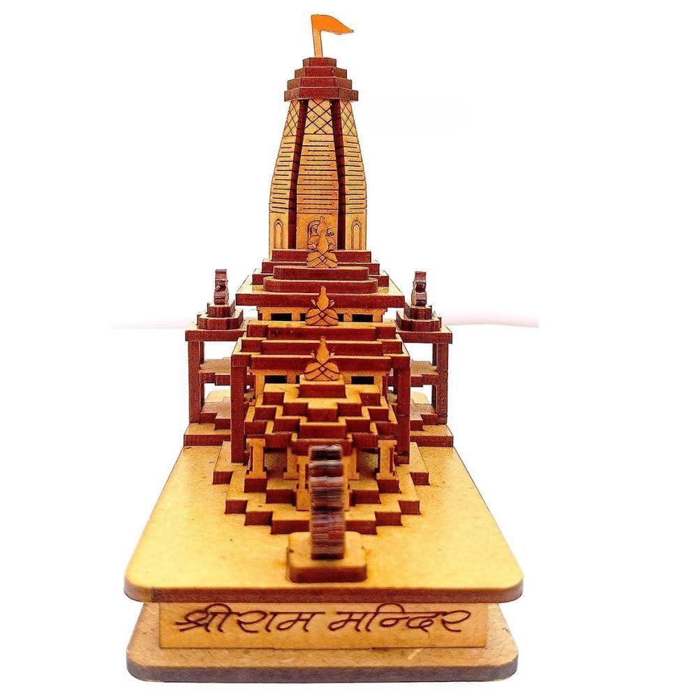 HaridwarDivine Wood Shri Ram Mandir Ayodhya Mandir for Home (Small) - Ideal for Home Decor, Temple and Best Gift, Gold
