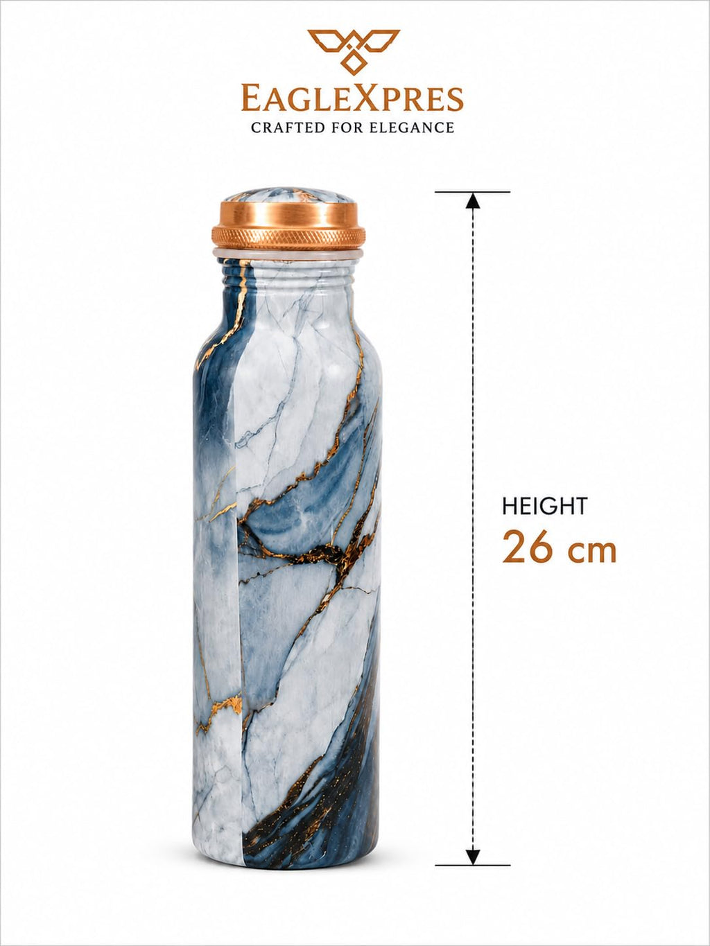 EAGLEXPRES Premium Copper Water Bottle 1 Litre Designer Marble Print Pure Copper Bottle Leakproof Ayurvedic Drinking Water Bottle for Home Office Gym Travel Gift for Men & Women