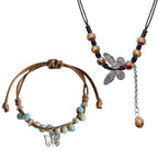 YUISI Butterfly Bracelet and Necklace Set for Women Handmade Adjustable Boho Beaded Jewelry Nature Theme Zen Meditation Gift for Valentine's Day Birthday Anniversary