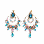 SANJOYA by EVERSTYLISH Embroidered Earrings for Women | Hoop Earrings with Stones, Beads, Pearls & Glass Drops | Lightweight Ethnic & Festive Jewelry for Weddings & Parties (Blue)