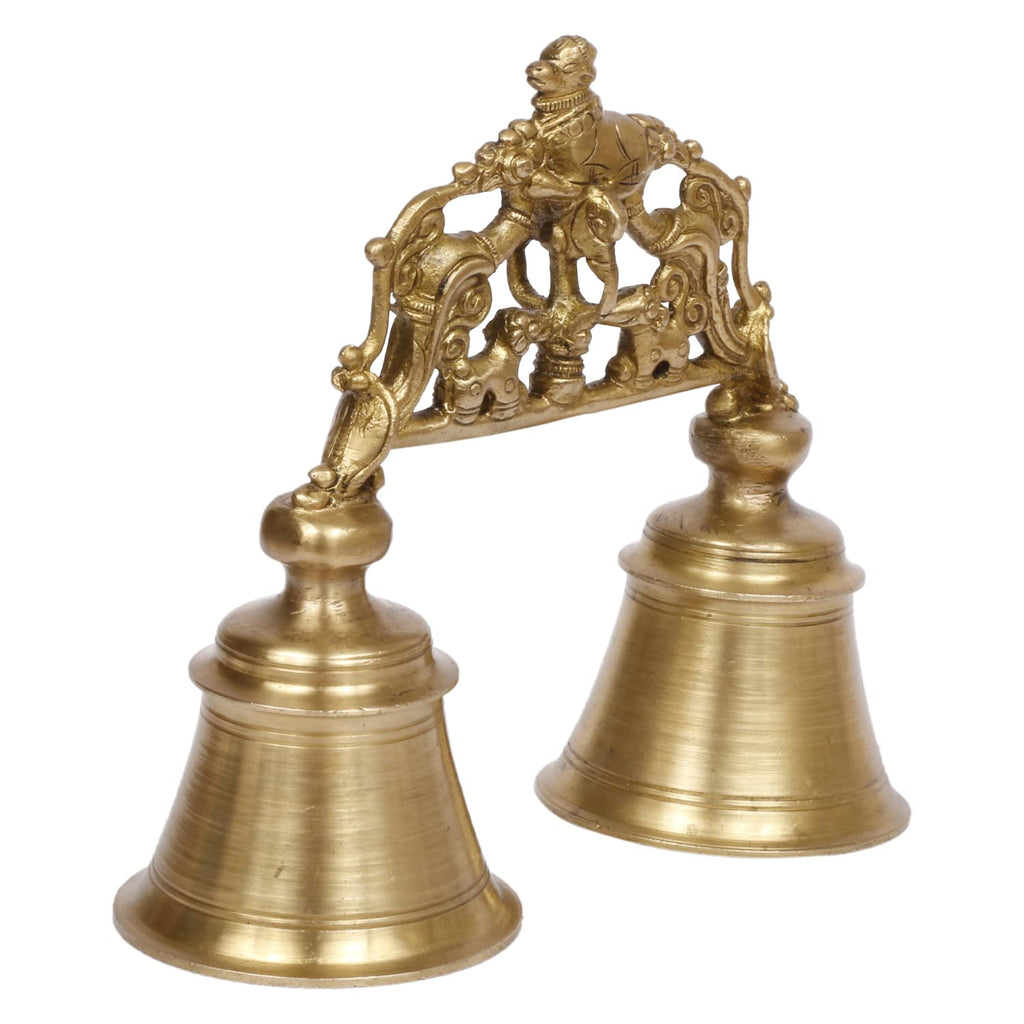 Artvarko Brass Double Handheld with Nandi Sitting on Top Showpiece Twin Hand Bell Ghanti for Pooja, Decoration Home Temple,(7.5x3x6.5 Inch)