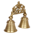 Artvarko Brass Double Handheld with Nandi Sitting on Top Showpiece Twin Hand Bell Ghanti for Pooja, Decoration Home Temple,(7.5x3x6.5 Inch)