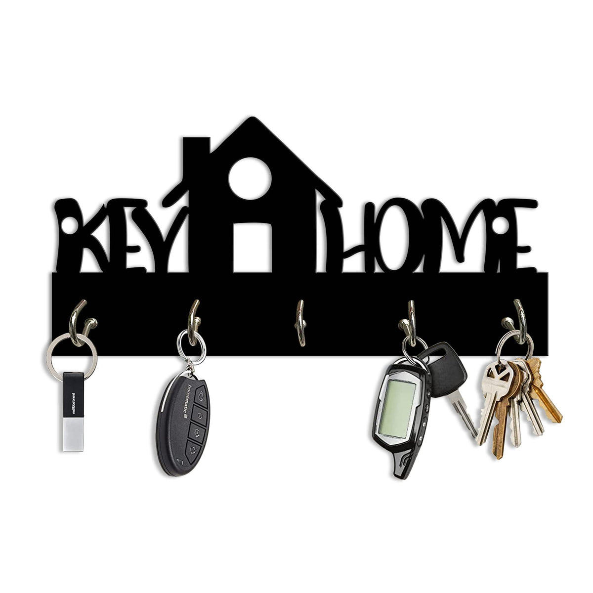 Artvibes Unique Stylish Wooden Key Holder for Wall Decor with Stylish Stainless Steel 5 Hooks Beautiful Key Organizer for Home Decoration(KH_809), Black1