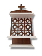 Antique Wooden Christian Jali Temple, Wall Mount Wooden Cross Temple, Home and Office Wall Mount Temple, God Wooden Prayer Temple, Jesus Cross Temple, Brown and White Wall Mount Home Decor Temple