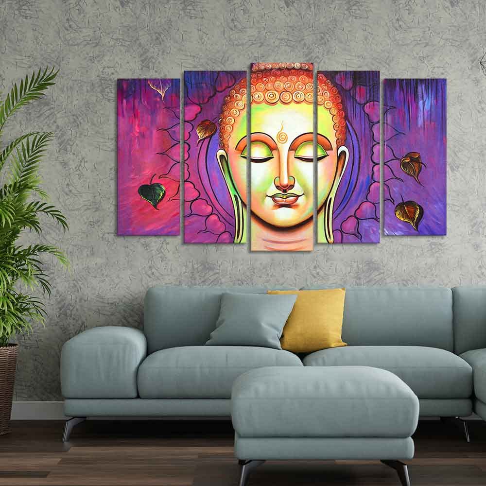 VIBECRAFTS Spiritual Buddha Meditating Wall Painting Set of Five For Home|Office|Living Room|Gift (PTVC5Pcs2_6579)