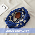 Zibuyu Crochet Tote Bag for Women, Heart-Shaped, Blue, 38x35CM