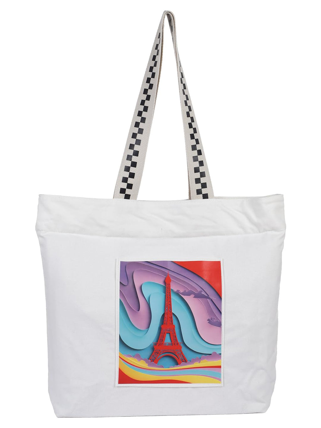 WOTM On The Move Tote | Premium Printed Cotton Canvas Tote Bag with Zipper & Inside Pocket, Stylish Everyday Travel Bag for Work, College, Office, Travel, Shopping (Paris)