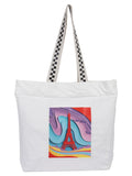 WOTM On The Move Tote | Premium Printed Cotton Canvas Tote Bag with Zipper & Inside Pocket, Stylish Everyday Travel Bag for Work, College, Office, Travel, Shopping (Paris)