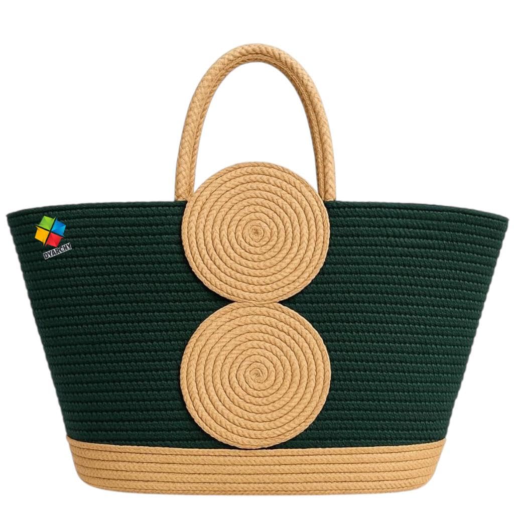DYARCHY Women's Stylish Cotton Tote Handbag for Office, College, Travel, Vacations & Shopping (White-Beige)