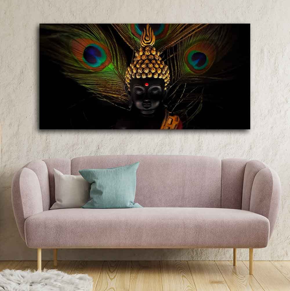 VIBECRAFTS Canvas Paintings for Living Room Drawing Room Peaceful Smiling Buddha Statue Canvas Wall Painting Fitted With Wooden Frame For Home | Office | Living Room | Gift (PTVCH_2471)